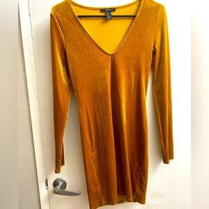 Gold velvet long sleeved dress